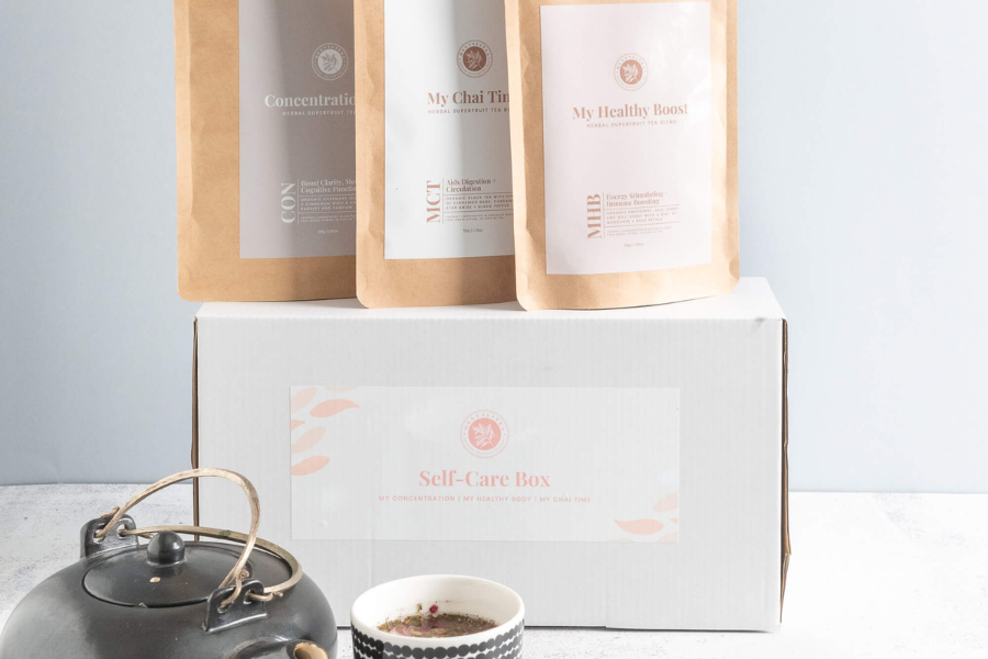 Mentalitea Collective Self Care Box comprising of organic loose leaf teas. 